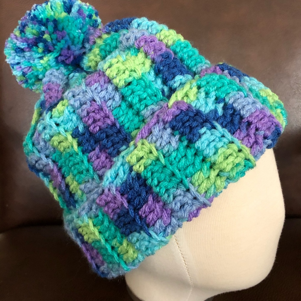 Toddler winter Pom Pom beanie handmade 18-20 inch